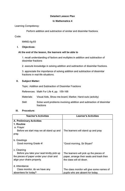 semi detailed lesson plan grade 5